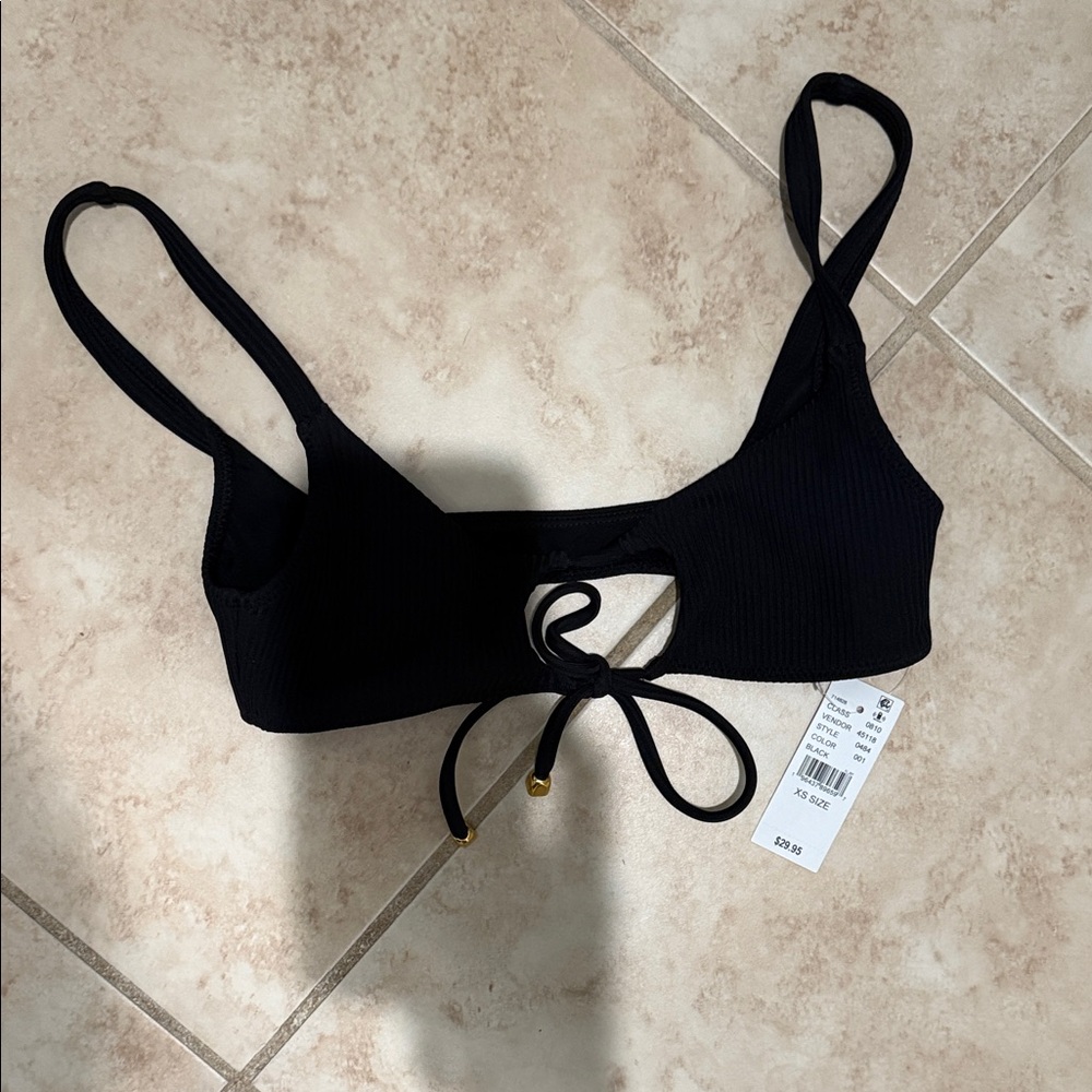 Pacing Black Ribbed Bikini Top with Tie Front xs nwt